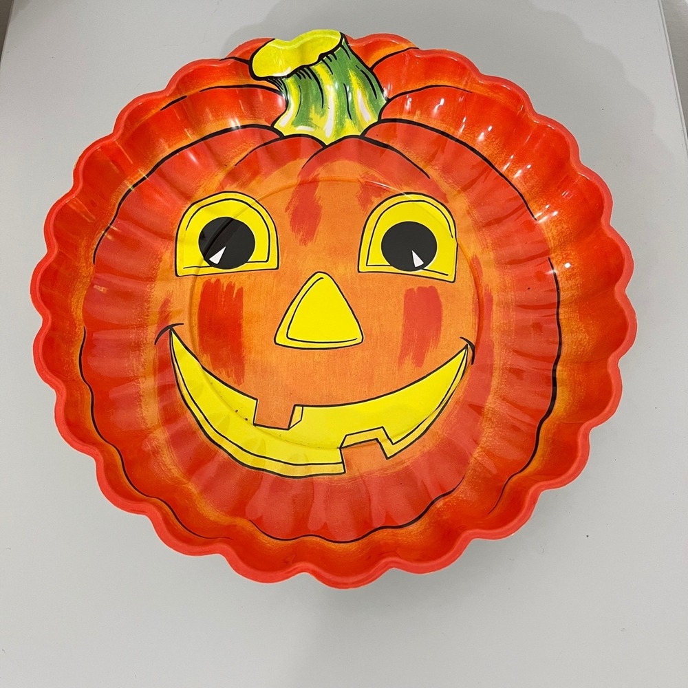 Pumpkin Serving Plate Unisex 9.5" Orange Vintage Jack-O-Lantern Dish